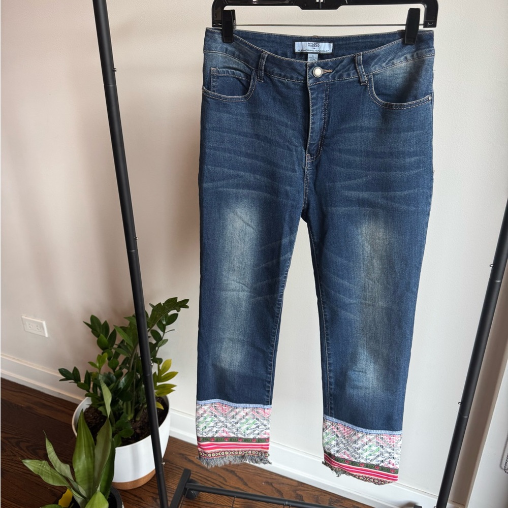 Hilary Radley Blue Jeans with Colorful Hem